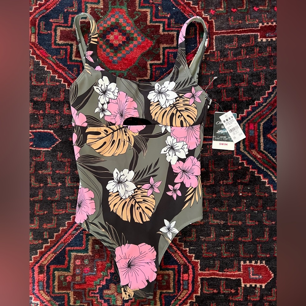 Roxy NWT S Floral One-Piece Swimsuit Keyhole